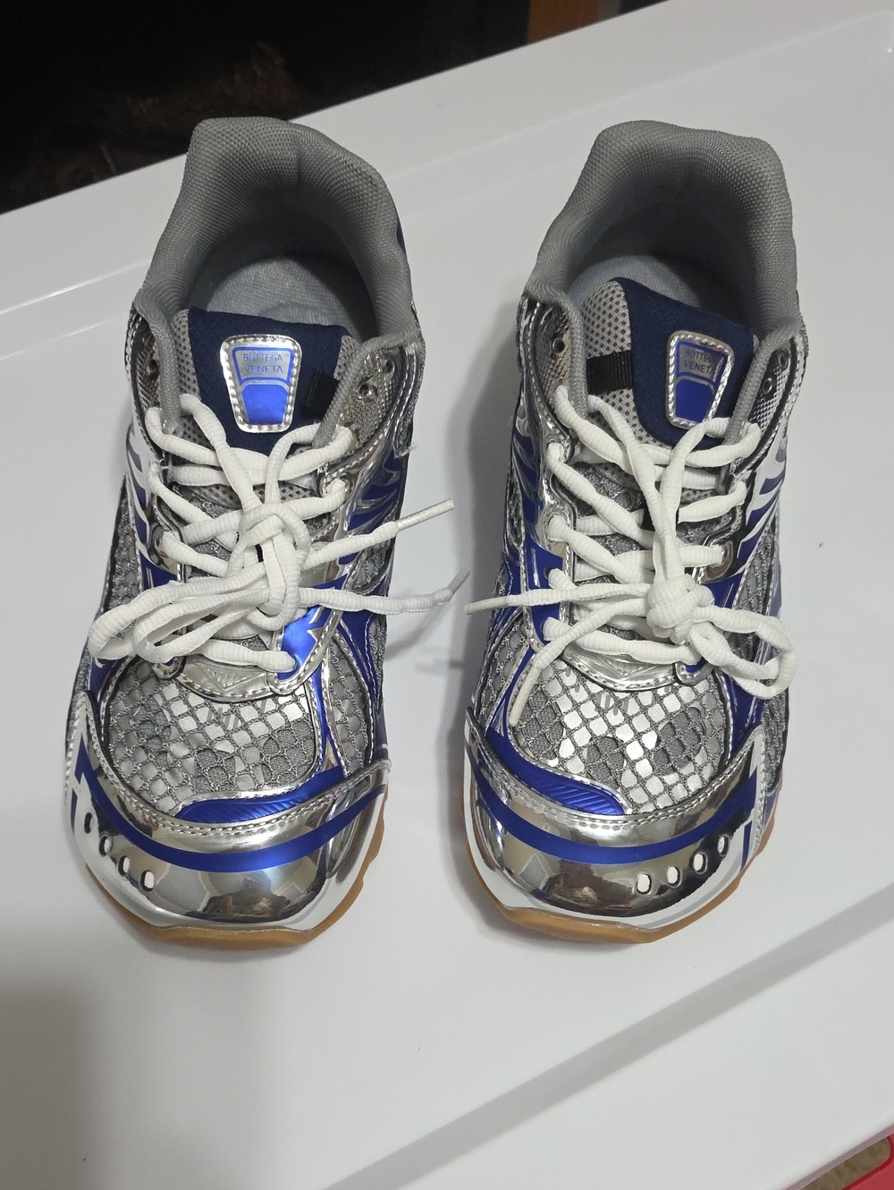 Bottega Veneta Silver & Blue Kids Sneakers